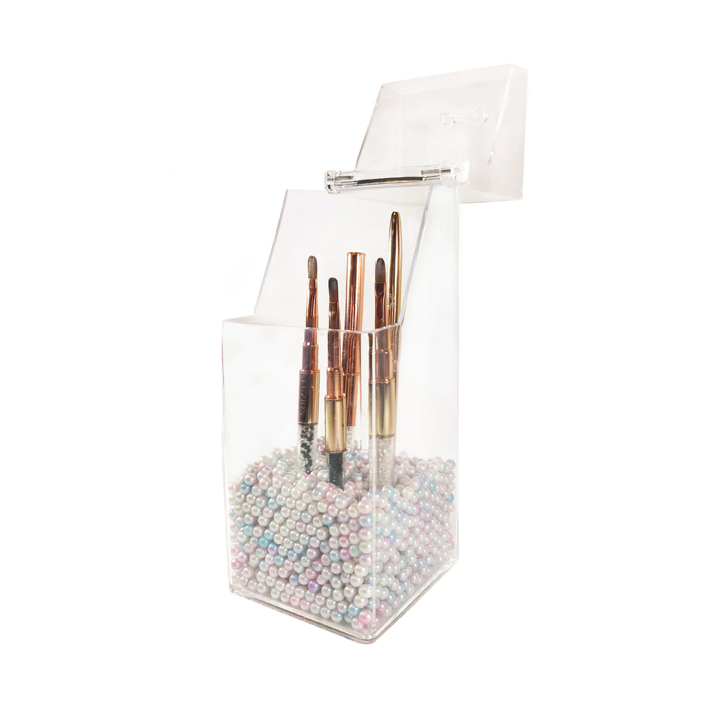 Square Acrylic Brush Holder w White Pearls