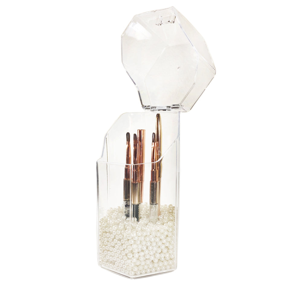 Hexagon Acrylic Brush Holder w White Pearls | LULA BEAUTY