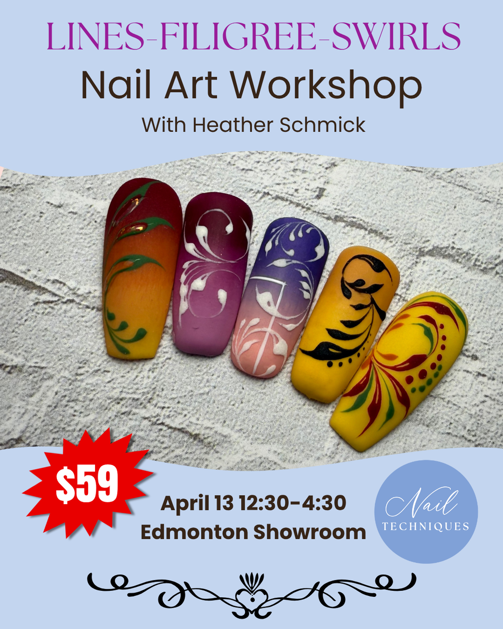 Fine Line Swirls & Filigree Nail Art | Class April 13th